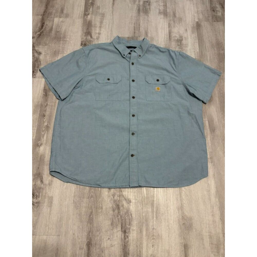 Carhartt Shirt Men's 3XL Blue Denim Button Down Short Sleeve Workwear